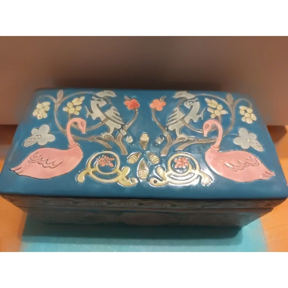 Vintage Jena Hall Inspirations Toyo Porcelain Birds Snail‎ Brush Box With Lid